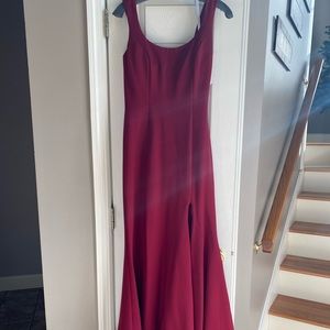Size 10 Sherri Hill long deep red gown with high slit
